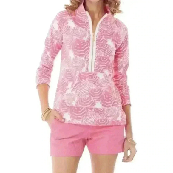 Lilly Pulitzer XS Half Zip Popover Sweatshirt Top Pink Umbrella Cabana Skipper - Picture 8 of 8